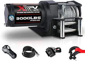 Xpv Auto 3000 lb 12V DC Electric Winch Waterproof Winch for UTV ATV Boat with Both Wireless Handheld Remote and Corded Control Recovery Winch Steel Cable